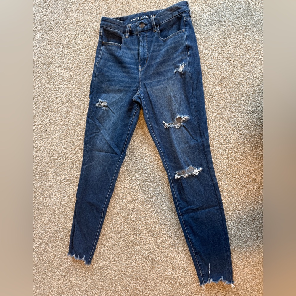 American Eagle Outfitters Dark Blue Ripped Skinny Jeans